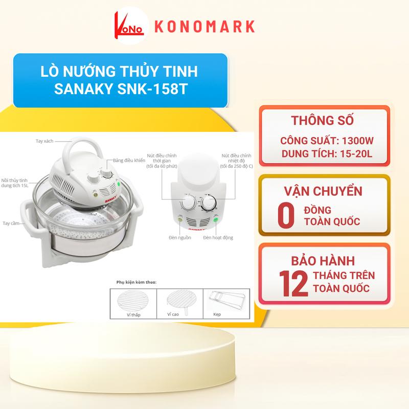 Lò nướng thủy tinh Sanaky VH-158T 15 lít lò nướng đối lưu nướng đa năng hải sản thịt bảo hành 12 tháng hàng chính hãng