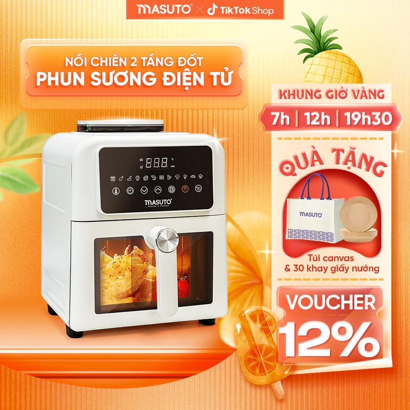 [MUA 1 ĐƯỢC 3 MỪNG ĐẠI LÊ]Nồi chiên không dầu kim loại 2 tầng đốt phun sương 6 lít Masuto MSKing-BESTSELLER- Nồi chiên 2 tầng đốt trên/dưới đối lưu không cần trở lật