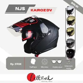 Helm NJS Half Face Kairoz DV Solid Double Visor dengan Sistem Tali Pengikat Microlock untuk Sepeda Motor - Motorcycle 0