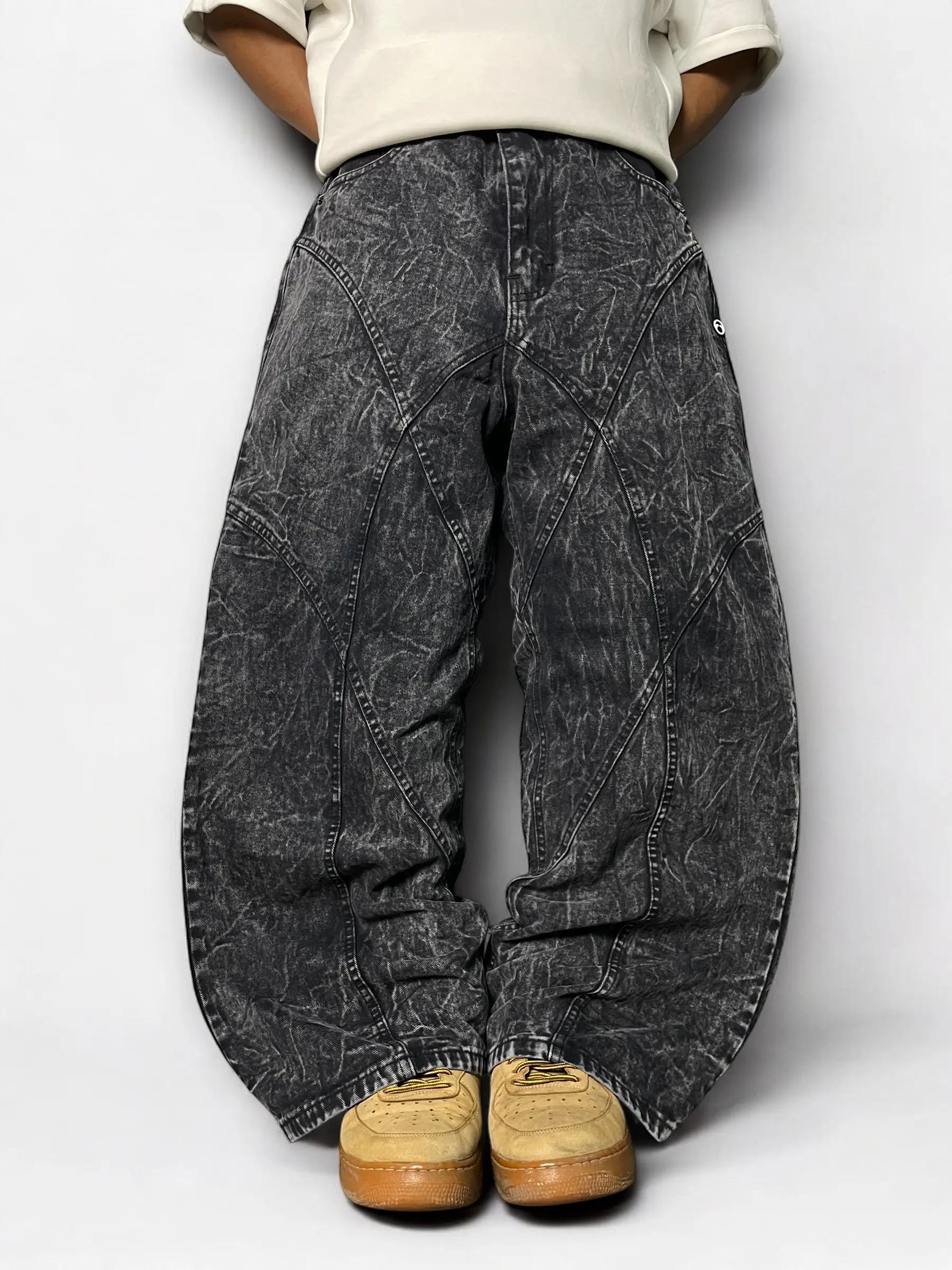 Bawwa Santai | Celana  Baggy Jeans Pecah Pola  | BLACK GREY THUNDERBOLT VOL 2 Sandwash  | CARLOS  Series | Celana Denim| Celana Gombrang |Celana Y2k | Baggy pants | celana skena