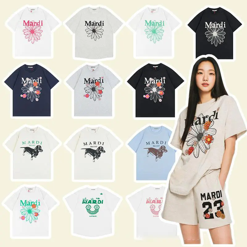 South Korea mardi short-sleeved women's summer Daisy sausage dog floral printed top go-eun Kim same type T-shirt short-sleeved fashion