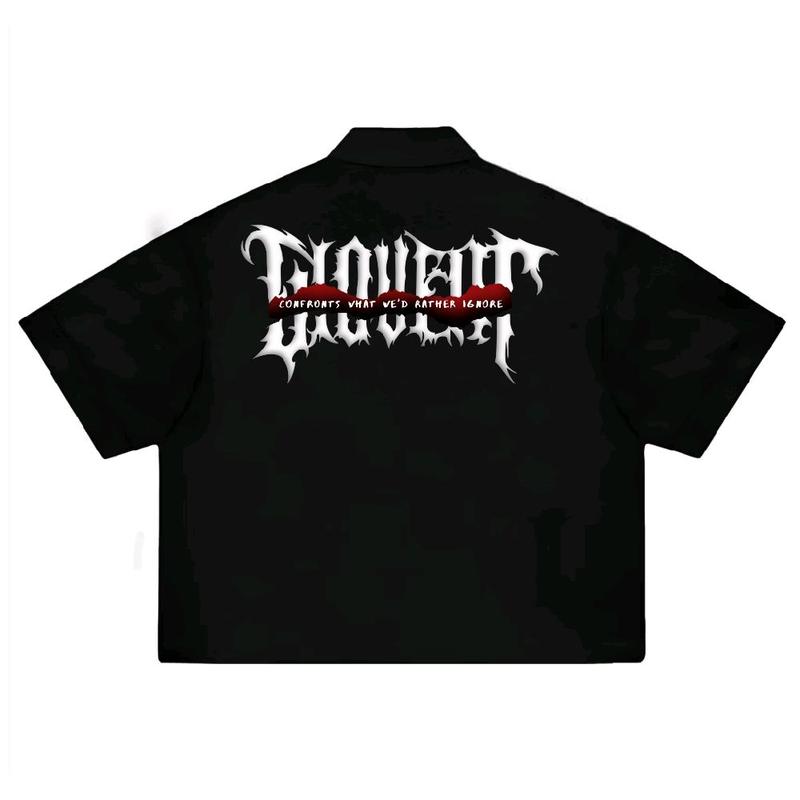 Giovent Work Shirt Zipper Boxy Kameja Kerja Casual Black "metalicaIgnore" 3