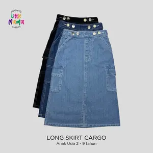 Mixmix LONG SKIRT CARGO - Highwaist Rok Span Panjang Cargo Jeans Fashion Kancing Anak  Perempuan 2 - 9 tahun
