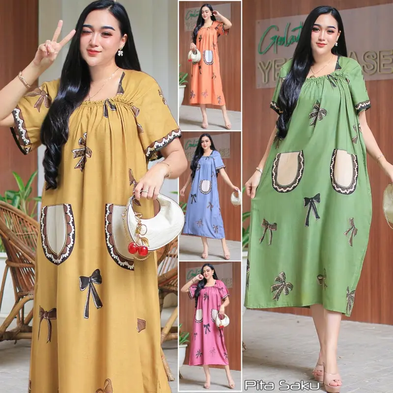 Daster Wanita Terbaru 2025 Motif Pita Viral - Dress Rayon Santung Busui Lembut 5