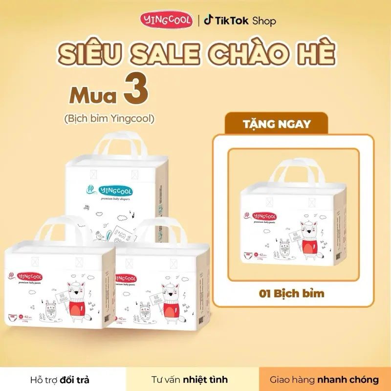 [ QL - Tặng 01 Bịch cùng loại - Combo 3b ]  Bỉm YINGCOOL Size NB64/SD60/MD56/MQ50/L48/XL44/XXL42/XXXL40