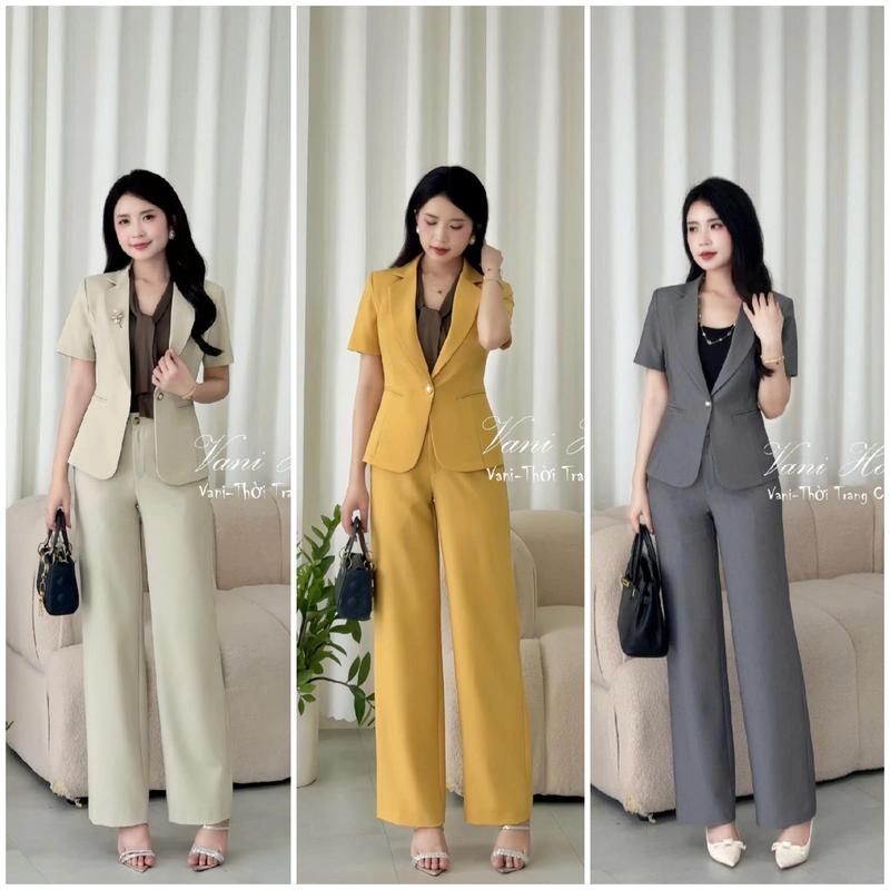 TJ83m Set nguyên bộ áo Vest Nữ tay ngắn quần dài Women