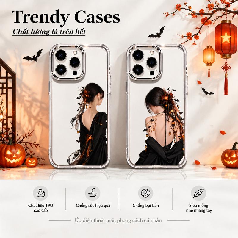 1 Chiếc Ốp Lưng Halloween Họa Tiết Ma Quái Dễ Thương, TPU Silicone Mềm Chống Sốc Cho iPhone 17 16 15 14 13 12 11 Pro Max Plus, Samsung A06 A55 S24, Bảo Vệ Toàn Diện HYVNJSXK190&191