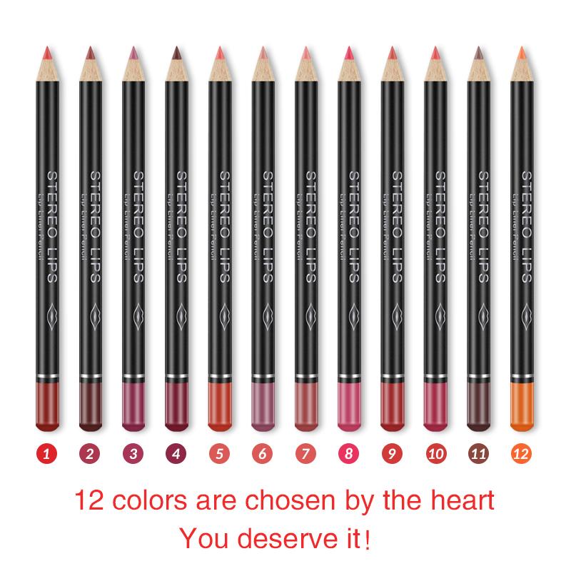 Product Introduction of Vibely 12 Colors New Professional Wood Lip Liner Waterproof Lady Charming Lip Liner Soft Pencil Makeup Women's Long Lasting Cosmetic Tool Eyeliner Kit Matte Flawless 37