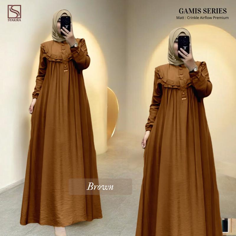 Gamis Lebaran 2025 Bahan Crinkle Airflow Premium Dress Muslim Panjang Motif Renda 1