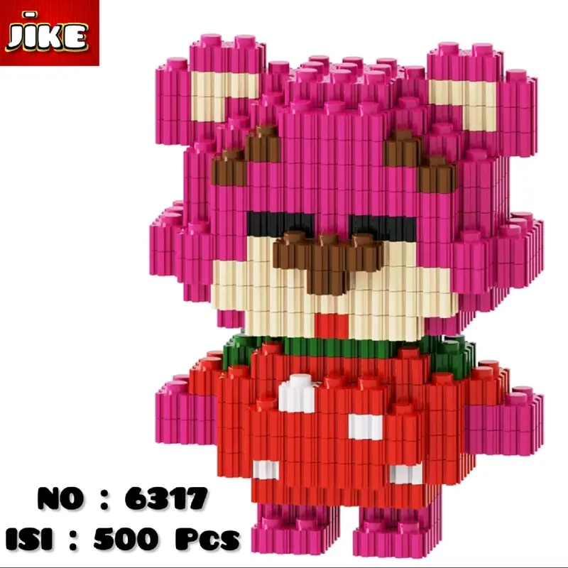 ( JiKE ) Nano Block Lotso Strawberry Mainan Blok Lucu Mainan Disney Toys DIY 3D Puzzle Girl / Paket Kado Bear Plastik Kotak 3