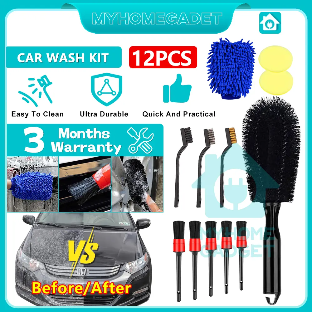 12pcs Set  Automotive Car Detailing Brush Kit Wire bristles Wheel Car Detailing Brush Kit Wire bristles Wheel Rims Clean Brush Set Sponge Accessories Parts Wash gloves Clean Tool Tire Brush