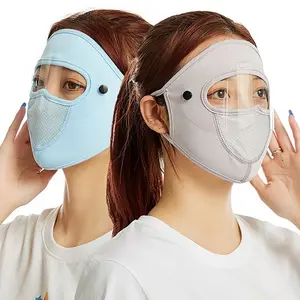 2in1 Masker Balaclava Topi Kacamata Bening Pelindung Make Up Wajah Anti UV Angin Debu Sepeda Lari Motor Panas Matahari Golf Pria Wanita Dewasa Adjustable Cycling Outdoor 2 In 1 Topeng Spandex Full Face Mask with Goggles For Bikers [RY]