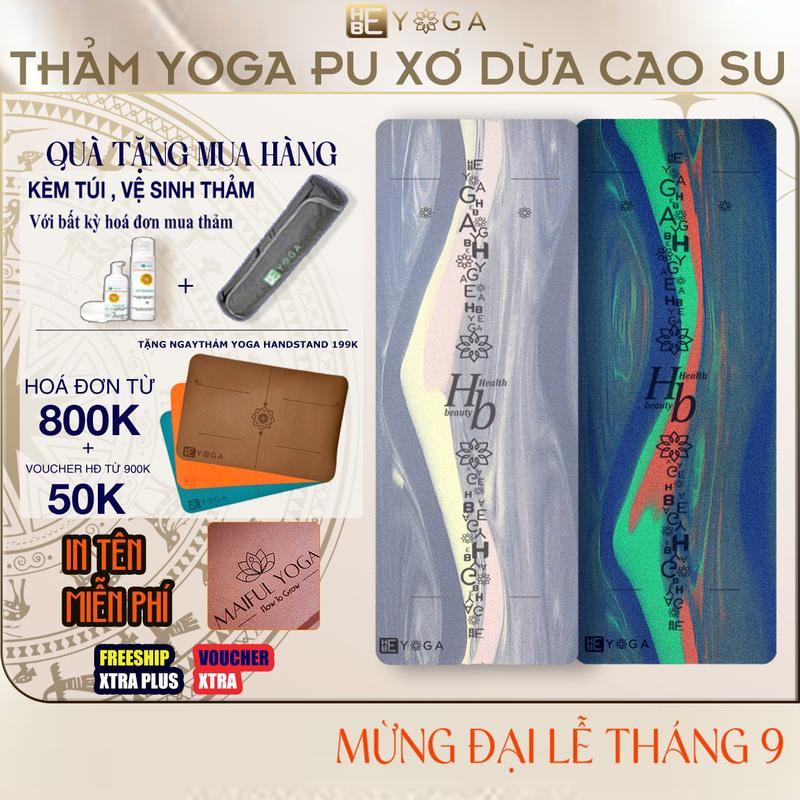  Thảm Tập Yoga Định Tuyến YOGA HBE  Pu Sợi Dừa Cao Su 5 mm Màu Loang Cao Cấp Kèm Túi 