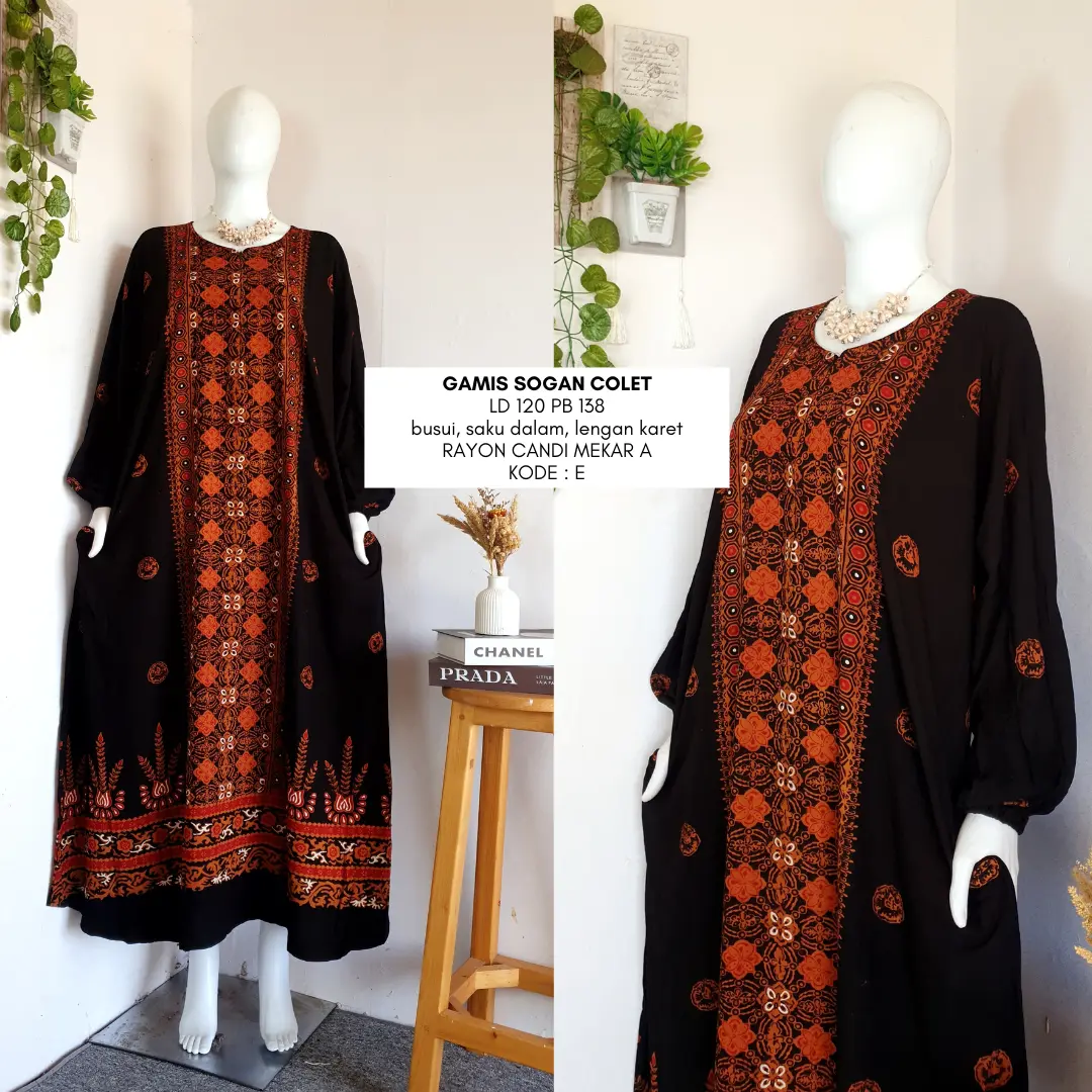 gamis terbaru sogan colet premium LD 110-130 | busui friendly | gamis hitam kondangan premium rayon candi mekar by sachy batik