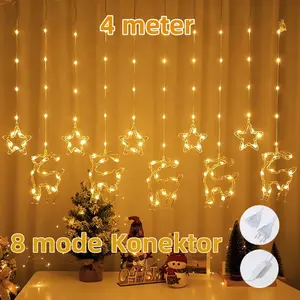 2025 ANBOLT Lampu Natal Hias Warna Warni 4Meter Lampu Tirai Hias Lampu Christmas Tree Dekorasi Waterproof Lampu LED Outdoor with EU Plug Plastik Jendela