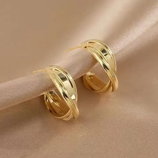 Irregular Earrings, Gold Jewelry, Girls' Earrings, Minimalist Earrings, Niche High-end Earrings, Threaded Earrings, Metal Earrings Hollow Twist Commuting Earrings chunky  earrings cute  earrings clip  earrings