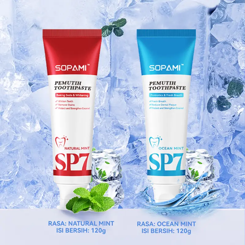 【Diskon Hingga 50%】SOPAMI SP7 Pasta Gigi Pemutih Baking Soda Plus Mint Alami + Pasta Gigi Pelepasan Plak Perlindungan Gusi & Gigi Plus Mint Laut 2Pcs Menghilangkan plak gigi, Melindungi dari gigi berlubang, Merawat gigi, Menyegarkan napas. 1
