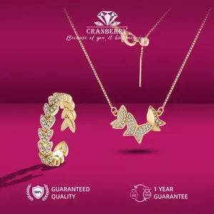 OS1-D330 Set Kalung dan Cincin Wanita Cranberry Jewelry Premium Lapis Emas 18k Anti Luntur Anti Berubah Warna Garansi 1 Tahun Resmi Size Adjustable Kualitas Grade Terbaru Aksesoris Perhiasan Cincin Nikah Permata VVS1 Elegan COD