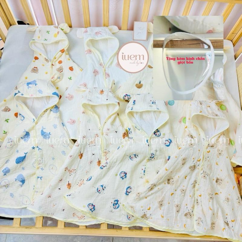 iuem Áo choàng xô muslin (tặng thêm kính chắn giọt bắn) cho bé từ sơ sinh, có thể làm ủ choàng bảo vệ và làm áo chống nắng cho bé