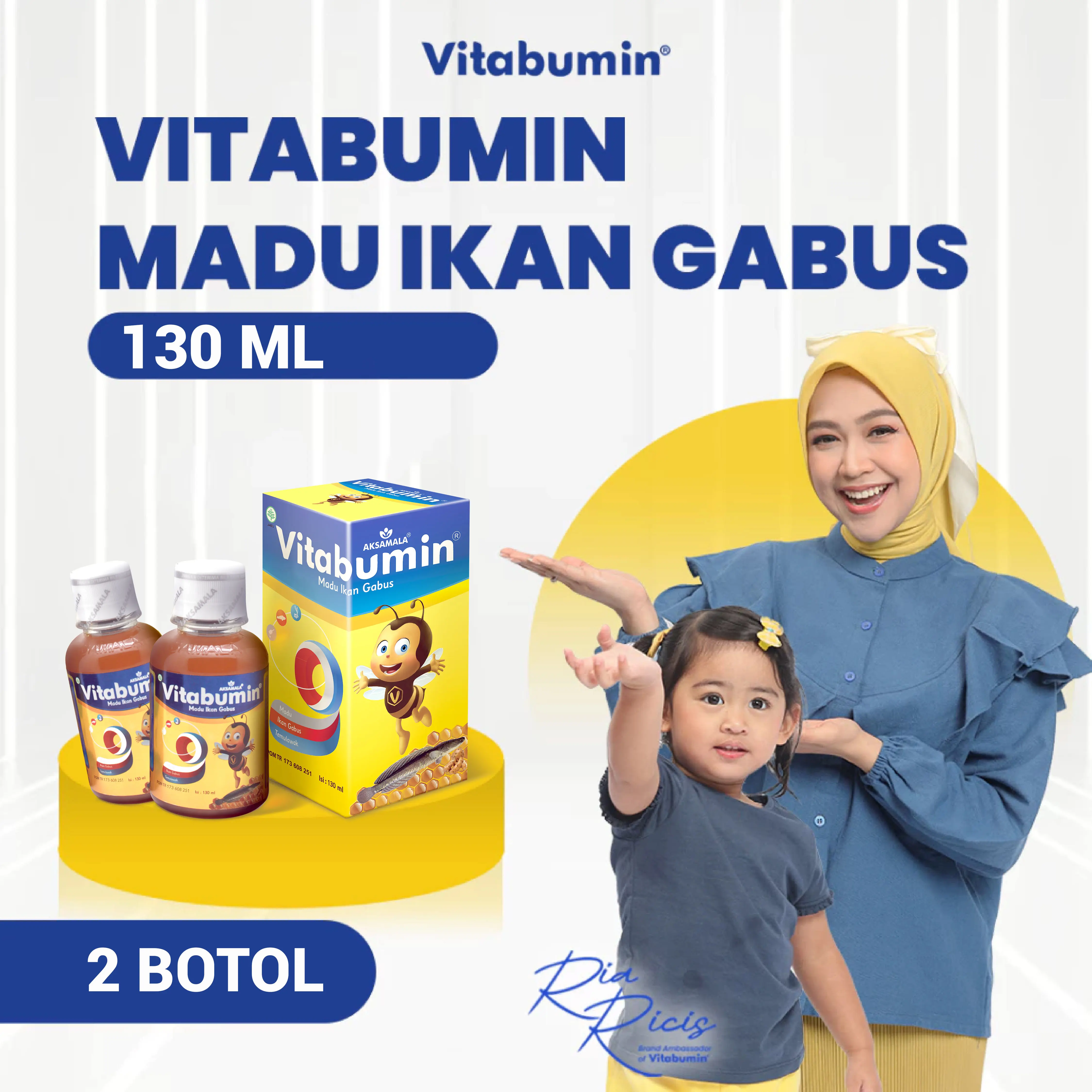Vitabumin 130 ml 2 Botol vitamin anak - Madu dan ekstrak minyak ikan gabus untuk sikecil pelancar Bayi vitamin  anak