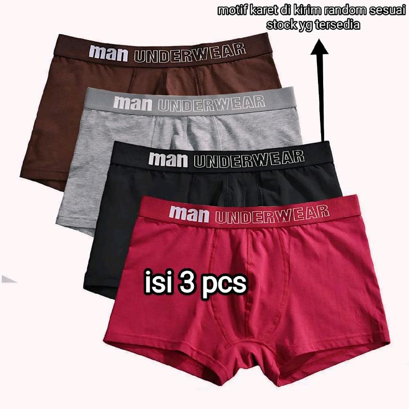 Paket Celana Dalam Pria Boxer Katun 3 Pcs Nyaman Lembut Karet Dewasa Pendek celanadalam sport 0