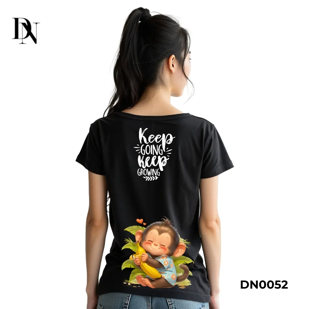 DNTK0052 T-Shirt Gaya Pria Wanita - Kaos Kata Kata - Keep Going Keep Growing - Black - Katun Combed