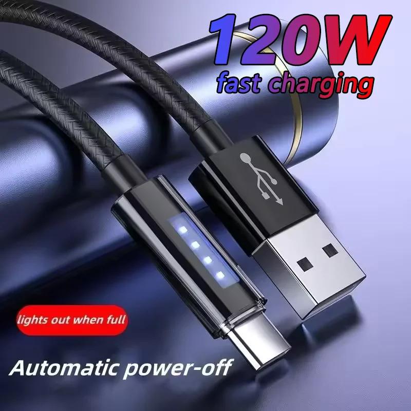 Cáp USB A sang Type C 120W Mới, Tự Động Tắt Nguồn, Sạc Nhanh, Truyền Dữ Liệu, Có Đèn Báo Tốc Độ Cho Samsung Huawei POCO