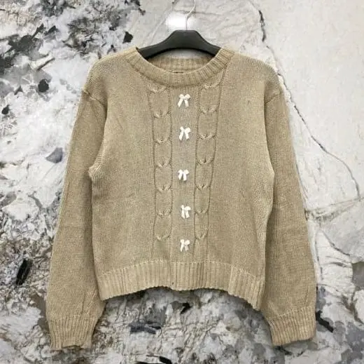 Atasan Rajut Cable variasi pita Atasan Rajut Crop top wanita Knitwear 0