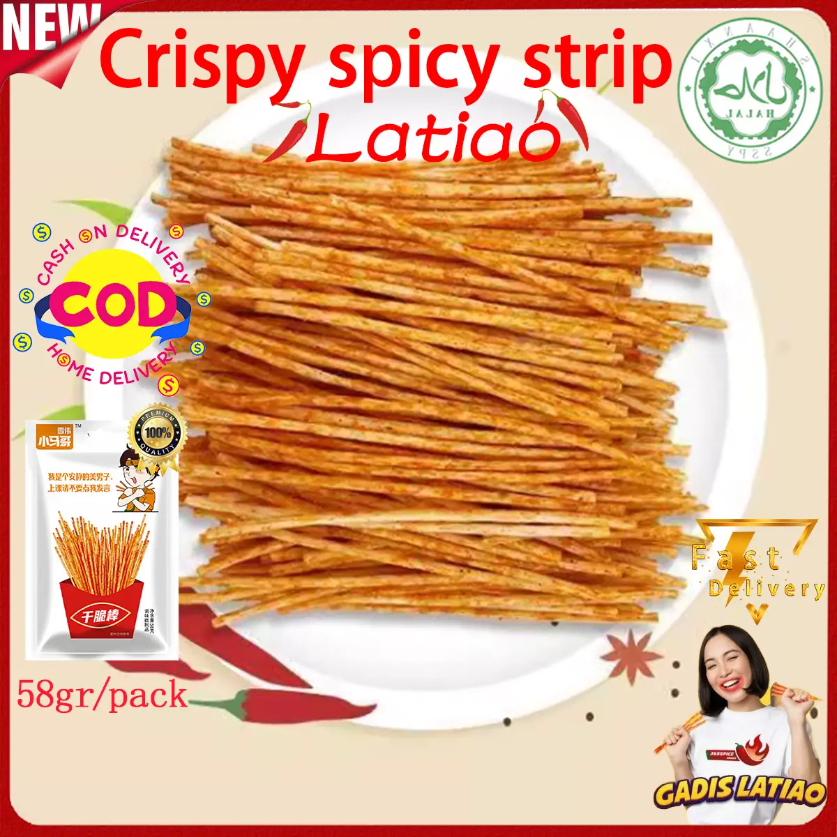 [HALAL]latiao Spicy 58gr crispy silk Chinese snack dan Mie strip Spicy / cemilan instant lokal pembayaran tunai pada saat pengiriman (COD)