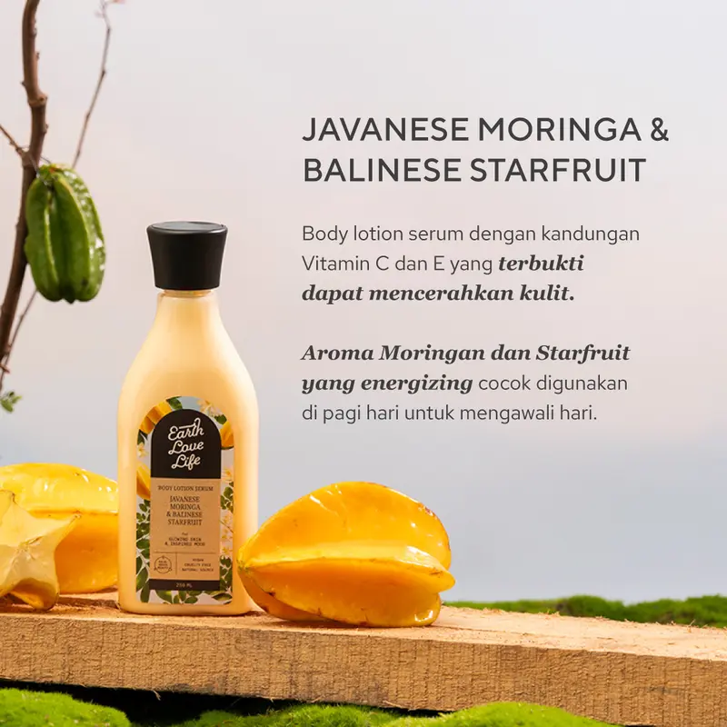 EARTH LOVE LIFE Javanese Moringa & Balinese Starfruit Body Lotion 250 ml  BODY SERUM | LOTION WANGI | LOTION MELEMBABKAN | LOTION KULIT SENSITIF | LOTION MENCERAHKAN | SPF | ALERGI | LOTION CERAH | LOTION PREMIUM 1