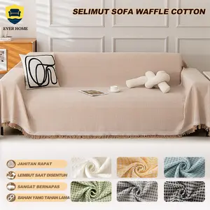 Selimut Sofa Waffle Cotton 90x180cm-180x340cm Cocok untuk 2 3 atau 4 Bantalan dengan Fringe dan Pelindung Furnitur Bahan Berkualitas Tinggi Bernapas dan Mudah Dirawat