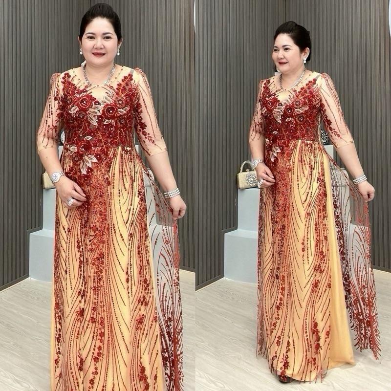  MIN SHOP Áo dài đầm dạ hội kim sa tay lỡ kết đá cao cấp M088 Nữ Thiết kế sang trọng Voi Voan Women Dress Đen Xanh Rêu Kiểu dáng thời trang mới nhất 