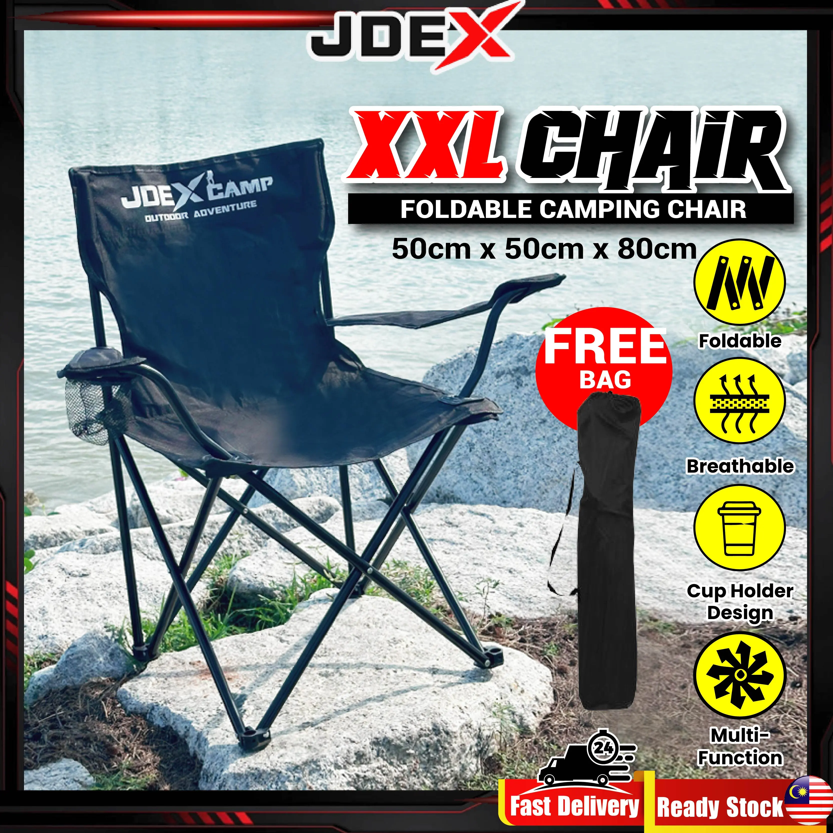 JDEX Kerusi Healing XXL Size Camping Chair Ultralight Portable Outdoor Fishing Kerusi Camping Lipat
