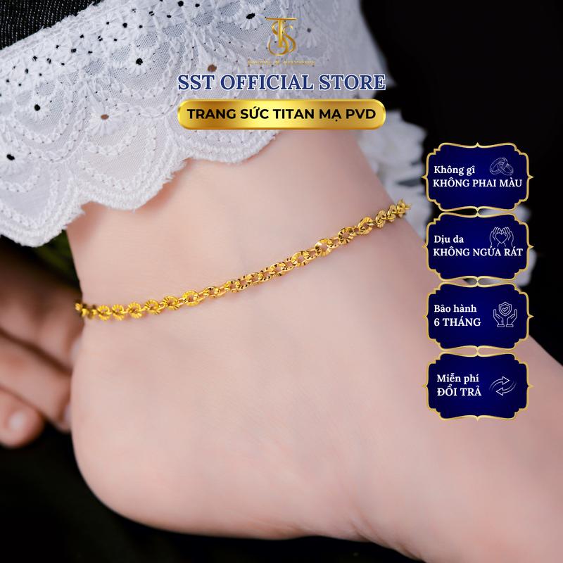 Lắc Chân Titan SST Official Kim Tiền Vàng sẵn Khóa Tròn Không Gỉ Bền Đẹp LC59