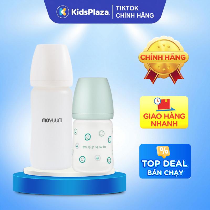 Bình sữa Moyuum Thủy tinh bọc Silicone basic/ Họa tiết 150m và 250ml bình  sữa  sơ  sinh moyuum