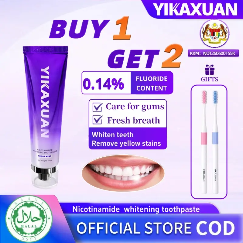 【YIKAXUAN】Beli 1 Dapat 2 PERCUMA/ YIKAXUAN Niacinamide/probiotic Ubat Gigi Pemutih 100g - Hilangkan Noda Gigi, Bau Mulut & Gigi Kuning, Mencegah Plak/Karang Gigi, Nafas Segar Tahan Lama [COD]