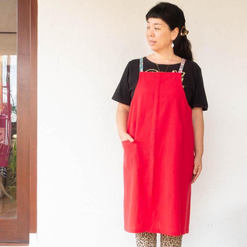 Linen x Cotton india block print apron masak (red) 4