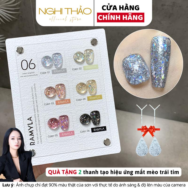 Set sơn gel nhũ bắt sáng RAMYLA 6 màu [Tặng thanh tạo mắt mèo trái tim]