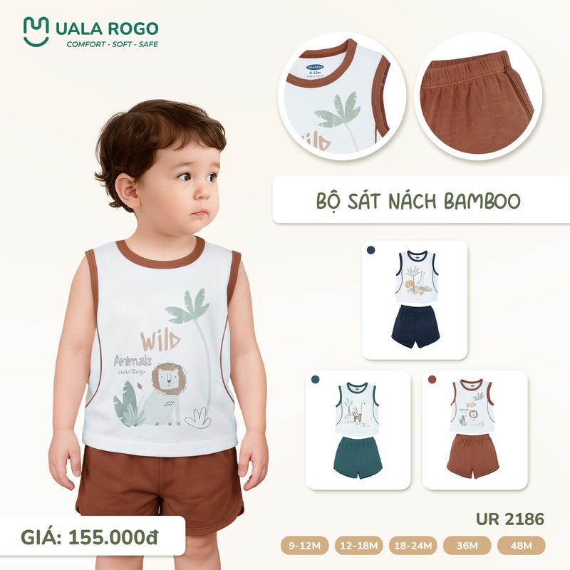 [BST XUÂN HÈ 2025] Bộ Sát Nách Hình In Động Vật Chất Liệu Bamboo Cho Bé Từ 9-48M UalaRogo UR 2186