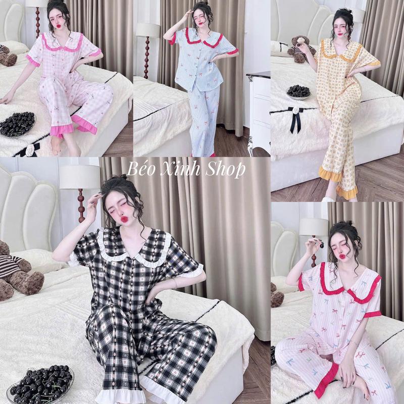 Đồ Bộ - Đồ Ngủ Quần Áo Vải Xốp Cotton Tay Ngắn Quần Dài Pijama Bigsize 50-100kg Mặc Cực Thích Nữ Pants Lịch Quần Ngủ - A.5436