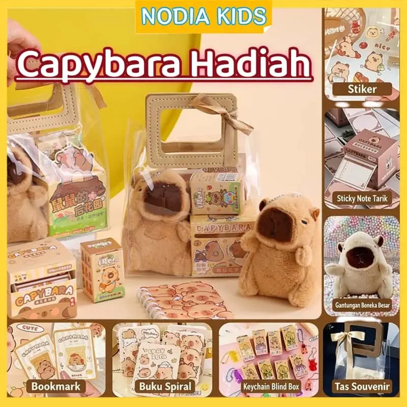 Paket Hadiah Capybara Alat Tulis Lengkap | Tas Transparan Imut Souvenir Goodie Bag Hadiah Ulang Tahun Kelulusan Anak Sekolah Perempuan Baby Boneka