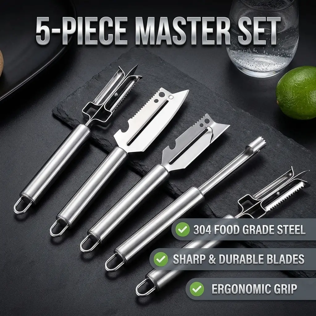 5in1 Set Pisau Pengupas Multifungsi Stainless Steel untuk Sayuran dan Buah dalam Satu Set Dapur