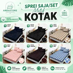 Sprei Aesthetic Motif KOTAK Homemade Monochrome Korean Style Sudut Karet