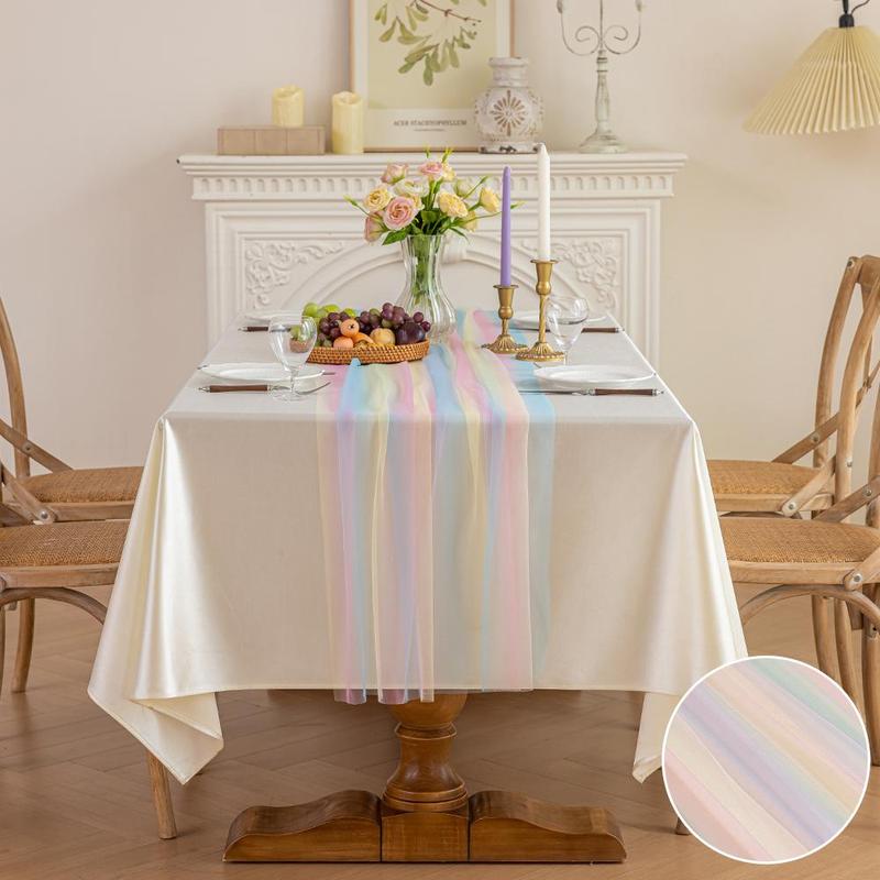 Product Introduction of Rainbow Color Gradient Tablecloth, Rectangular Tablecloth, Table Decoration Supplies for Home Kitchen Dining Room Wedding Birthday Party 8