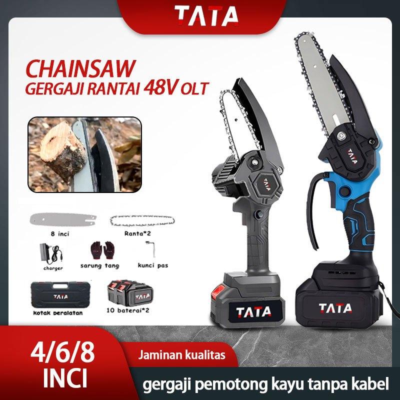 TATA gergaji listrik mini gergaji listrik tanpa kabel 8 Inch Gergaji listrik kecil rumah tangga/6 Inch 2 Baterai gergaji listrik genggam mini portabel Gergaji Listrik 48 Volt Chain Saw 4 Inch Chain Saw Cordless Gergaji Pemotong Kayu gergaji mesin min 0