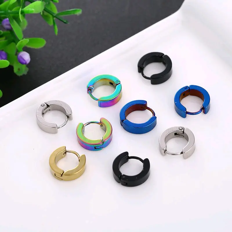 Anting Tindik Titanium Anti Karat Model Simple Aksesoris - Hitam - Earrings, Kulit 3