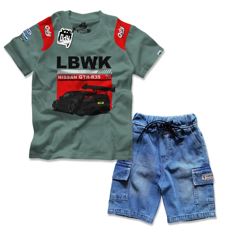 Setelan Kaos Distro Anak dan Celana Cargo Pendek Laki-Laki Usia 3-12 Tahun - Fashion Anak Laki-Laki liburan 6-7 tahun 4