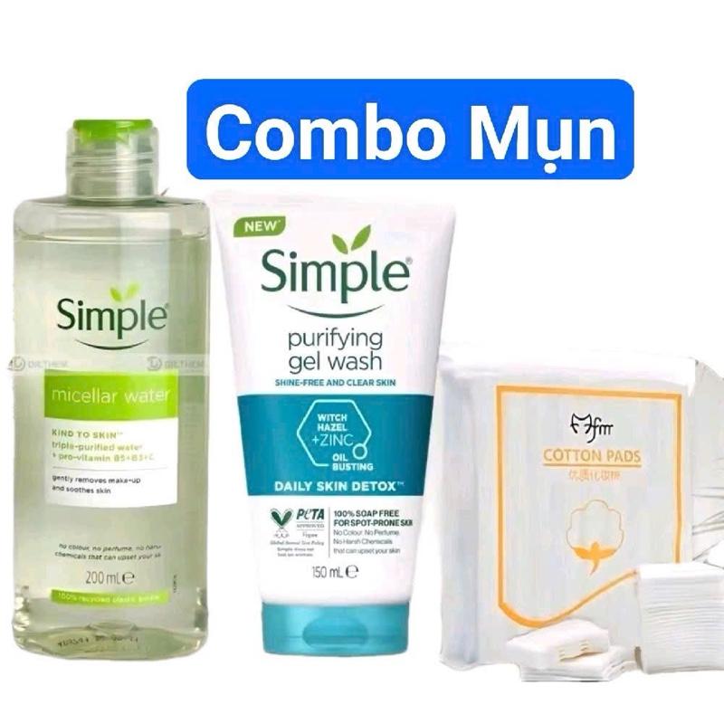 Combo Da Mụn 3 Sản Phẩm Gồm Sữa Mặt Simple Xanh Dương + Nước Tẩy Trang Simple Bông Tẩy Trang Hổ Trợ Làm Đẹp Da Chăm Sóc Da Skincare Nữ Dưỡng Ẩm Da Women