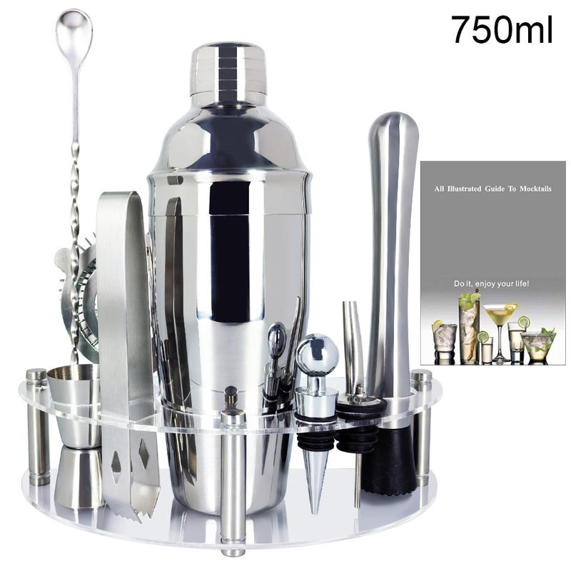 Product Introduction of 【Giao hàng trong nước】Bộ Bình Lắc Cocktail, 11 Cái, 750ml Và 600ml, Thép Không Gỉ, Dụng Cụ Bar Bartender, Có Giá Chân Đế Trong Suốt / Đen 37