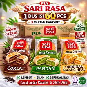 PIA SARI RASA {DUS/60 BKS) 3 varian rasa coklat pandan original HALAL BPOM
